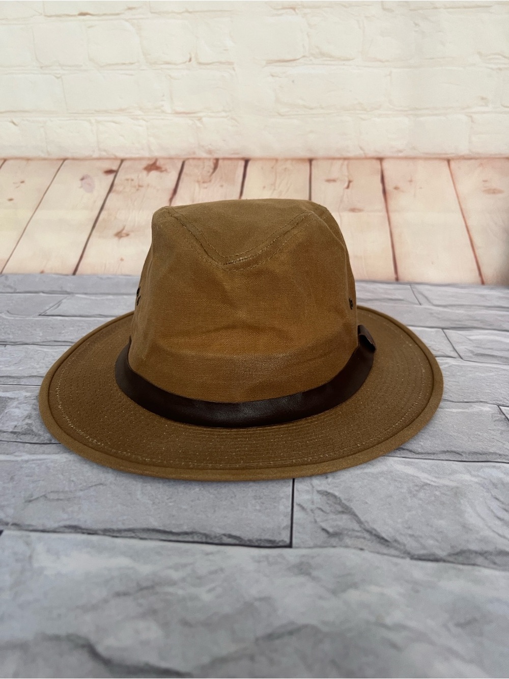 VINTAGE FILSON packer hat Tin Cloth Insulated Dark Tan Khaki Waxed Cotton